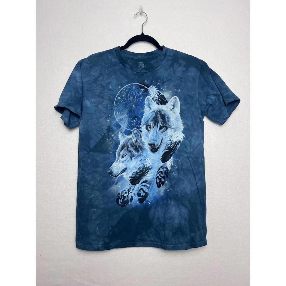 The Mountain Short Sleeve Blue Tie Dye Wolf Dreamcatcher T-Shirt Size Medium